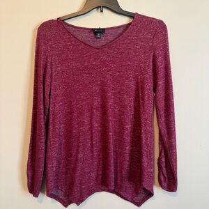 AB Studio Maroon Long Sleeve V-Neck Top Women’s Small
